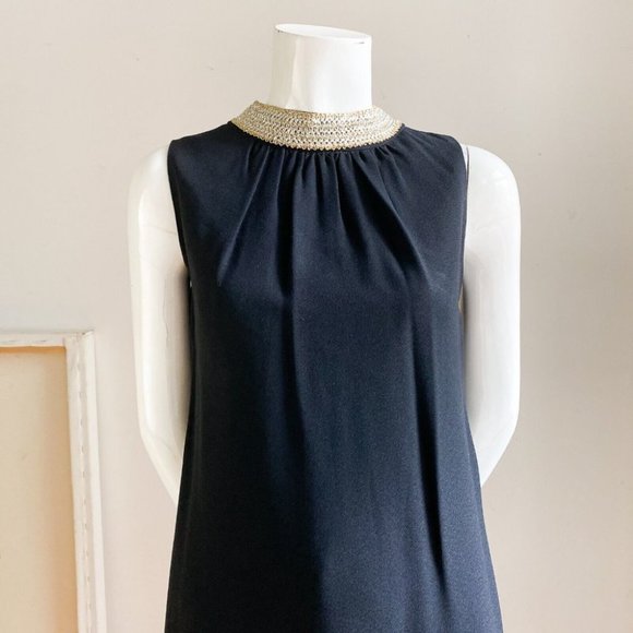 Vintage Pussy Cats by CArla Jane Black Wool Crepe 60s Mod Sheath Dress S - Picture 3 of 7